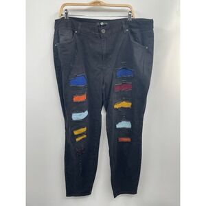 Ashley Stewart Jeans Women's 20 Black Denim‎ Distressed Patchwork NWOT